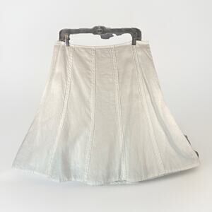 Tommy Bahama Women Sz 6 White A-Line Flat Front Two Palms Seam 100% Linen Skirt